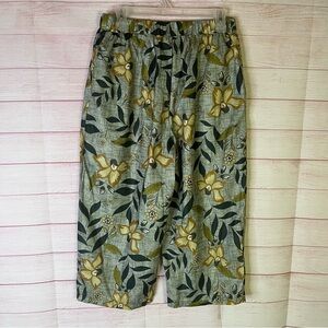 Emery Rose NEW Floral Botanical Wide Leg High Rise‎ Capri Pants Size Large